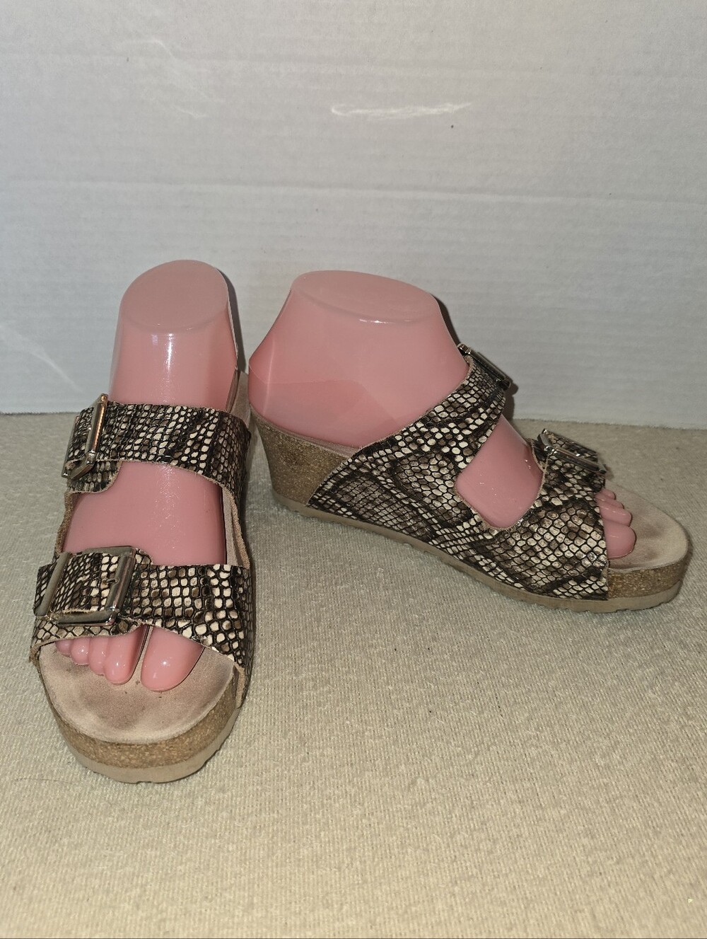 Mephisto Snakeskin Print Wedge Slide Sandals - Brown/Taupe size 38 / 8us